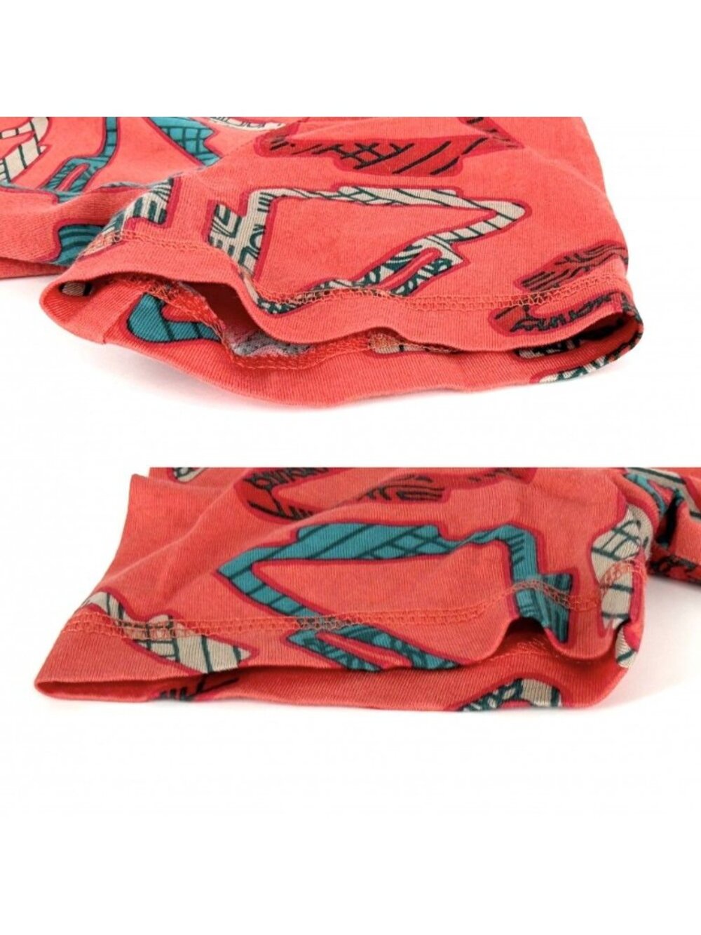 Hermes Short Sleeve T-Shirt Crew Neck Top 34 Orange Green - Picture 3 of 5